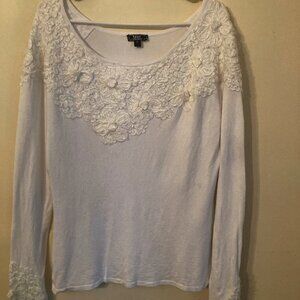 White floral applique sweatr